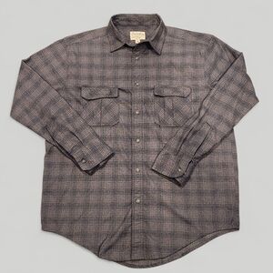 Men's Cabela's Grey Blue Plaid Button Down Flannel Shirt EUC